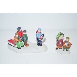 Lemax Dickensvale Porcelain Sledding Party‎ Christmas Village Figures Tree